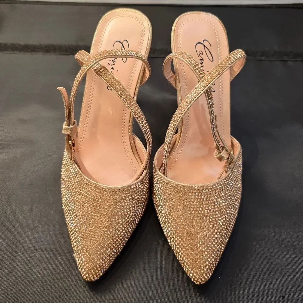 BRAND NEW CAMILLE LA VIE HIGH HEEL STRAPPY RHINESTONE POINTED TOE SANDAL G1